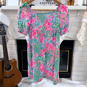 Lilly Pulitzer Mini Delaney Dress AMALFI BLUE - LEAF IT WILD Pattern